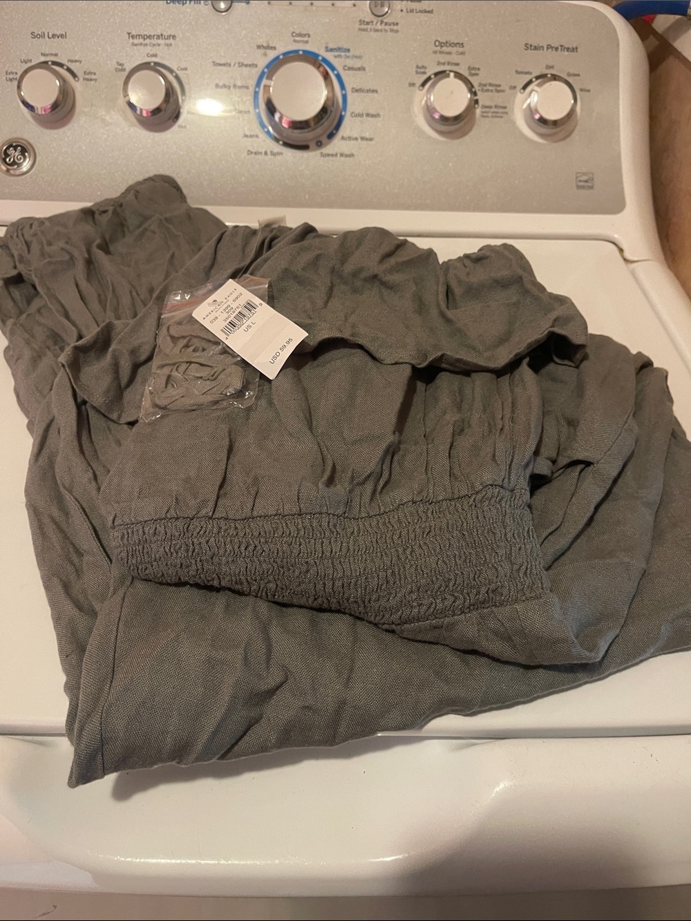 American Eagle Outfitters Olive Green Smocked-Waist Jumpsuit